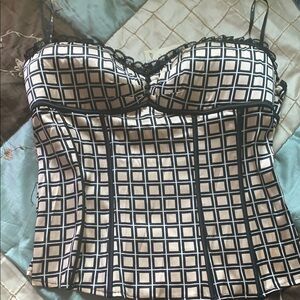 bebe Black and Cream Checkered Camisole